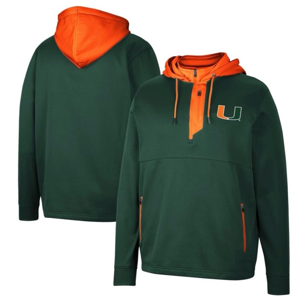 NWT Miami Hurricanes Colosseum Athletics Hooded Fleece 1/4 Zip Sweatshirt Mens S